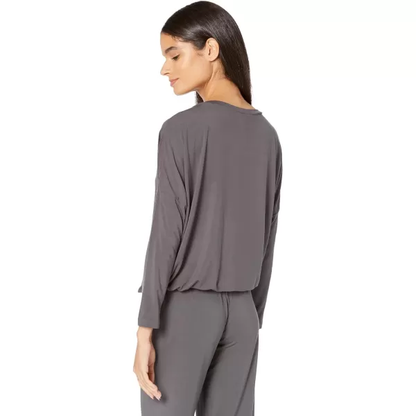 Eberjey Gisele Modal Womens Pajama Slouchy Set  Long Sleeve Top w Scoop NecklineGraphiteIvory