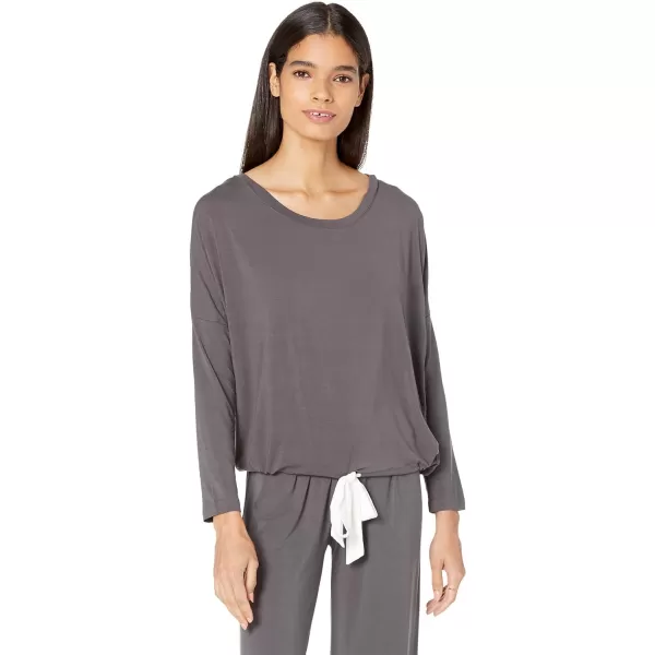 Eberjey Gisele Modal Womens Pajama Slouchy Set  Long Sleeve Top w Scoop NecklineGraphiteIvory