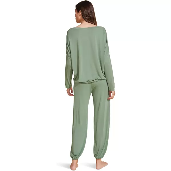 Eberjey Gisele Modal Womens Pajama Slouchy Set  Long Sleeve Top w Scoop NecklineMineral Green