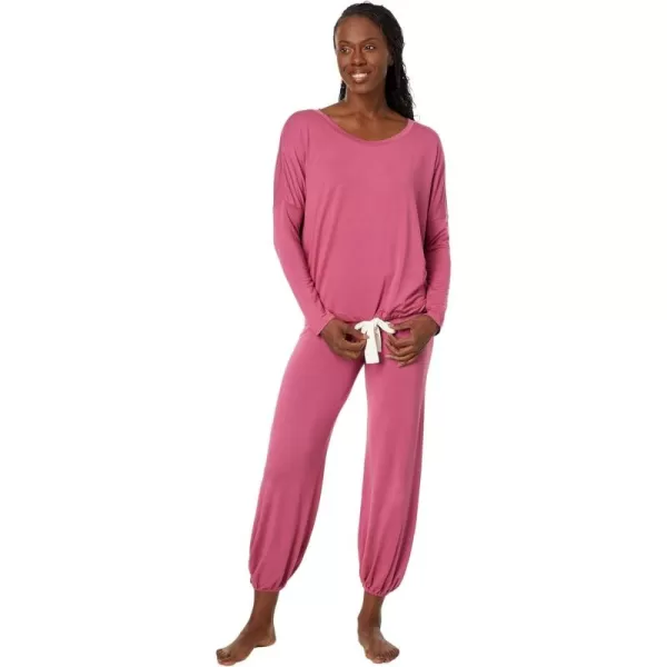 Eberjey Gisele Modal Womens Pajama Slouchy Set  Long Sleeve Top w Scoop NecklineRaspberryIvory