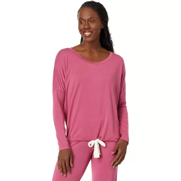 Eberjey Gisele Modal Womens Pajama Slouchy Set  Long Sleeve Top w Scoop NecklineRaspberryIvory