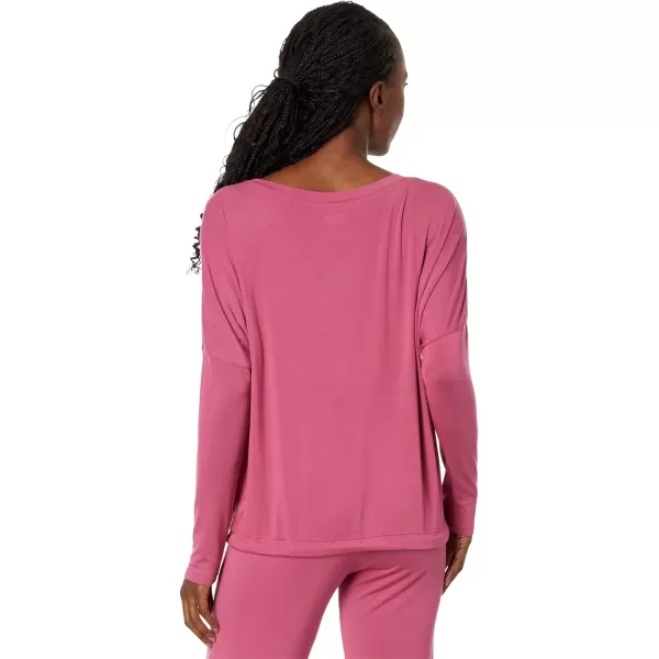 Eberjey Gisele Modal Womens Pajama Slouchy Set  Long Sleeve Top w Scoop NecklineRaspberryIvory