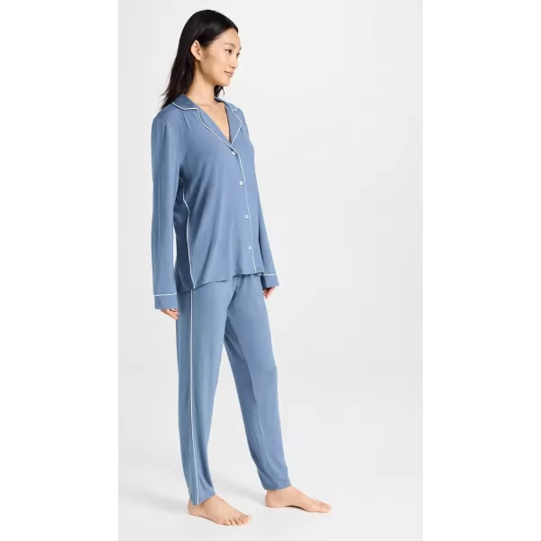 Eberjey Gisele Tuxedo Slim Womens Pajama Set  Button Down Shirt w Front Pocket Slim Pants w Elastic WaistCoastal BlueIvory