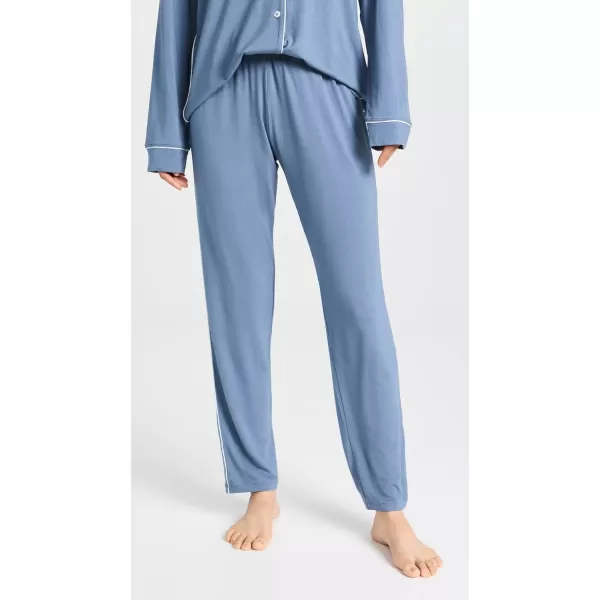 Eberjey Gisele Tuxedo Slim Womens Pajama Set  Button Down Shirt w Front Pocket Slim Pants w Elastic WaistCoastal BlueIvory