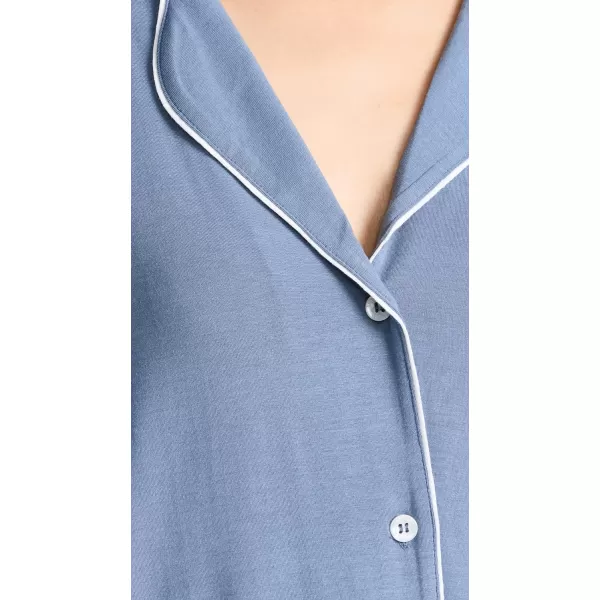 Eberjey Gisele Tuxedo Slim Womens Pajama Set  Button Down Shirt w Front Pocket Slim Pants w Elastic WaistCoastal BlueIvory