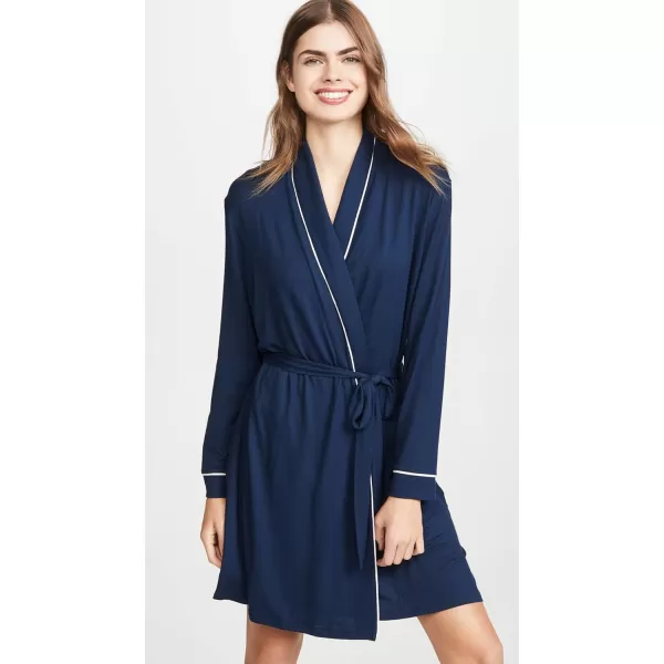 Eberjey Gisele Tuxedo Womens Robe  Wrap Front with Waist TieNavyIvory