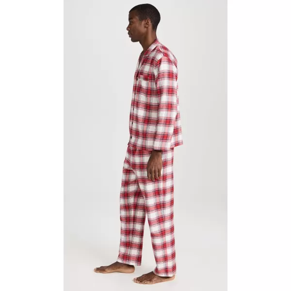 Eberjey Mens Flannel Long PJ SetTartan Plaid Haute Red Ivory