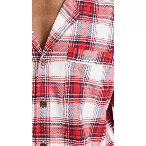 Eberjey Mens Flannel Long PJ SetTartan Plaid Haute Red Ivory