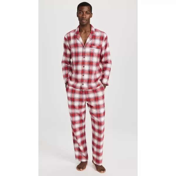 Eberjey Mens Flannel Long PJ SetTartan Plaid Haute Red Ivory