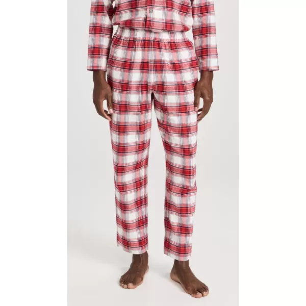 Eberjey Mens Flannel Long PJ SetTartan Plaid Haute Red Ivory