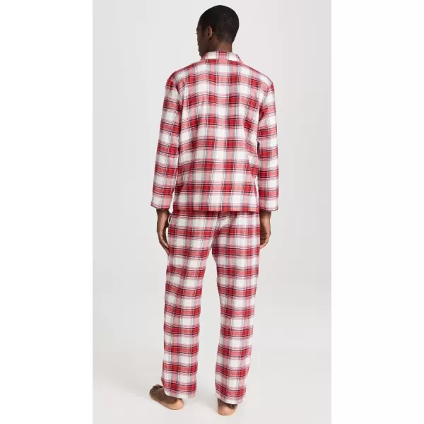 Eberjey Mens Flannel Long PJ SetTartan Plaid Haute Red Ivory