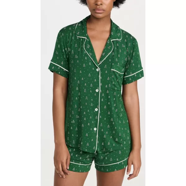 Eberjey Womens GISELE PRINTED RELAXED SHORT PJ SETWinterpine Forest GreenIv