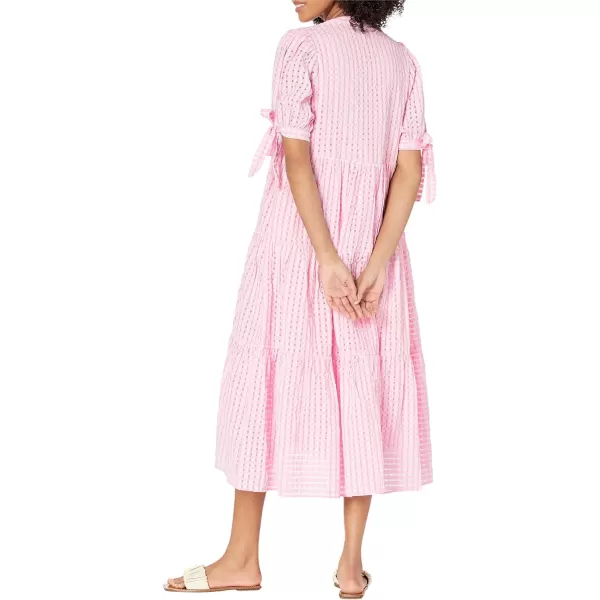 English Factory Gingham Tiered Midi Dress with Bow Tie SleevesPink