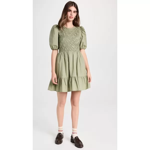 English Factory Womens Asymmetrical Smocked Mini DressSage