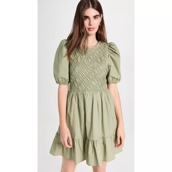 English Factory Womens Asymmetrical Smocked Mini DressSage