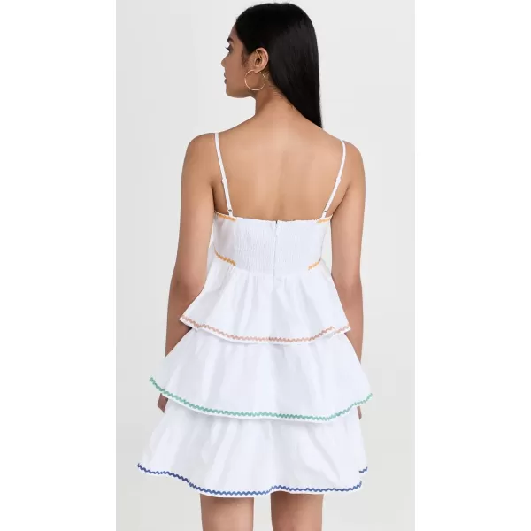 English Factory Womens Colorblock Wave Trim 3 Tiered DressWhite