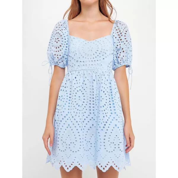 English Factory Womens Eyelet Scallop Edge Mini DressPowder Blue