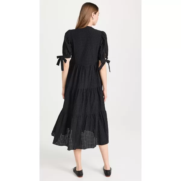 English Factory Womens Gingham Tiered Midi Dress with Bow Tie SleevesBlack