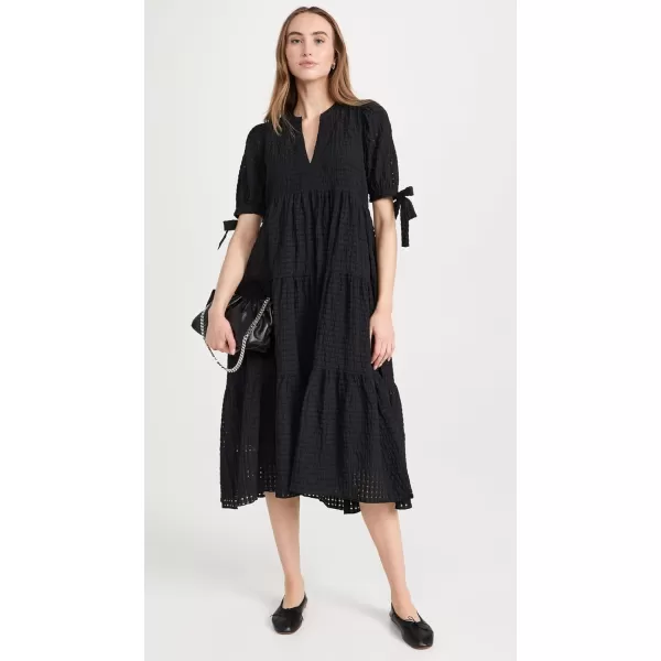 English Factory Womens Gingham Tiered Midi Dress with Bow Tie SleevesBlack