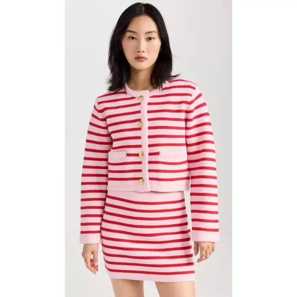 English Factory Womens Knit Striped Sweater CardiganPinkRed