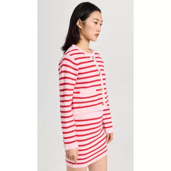 English Factory Womens Knit Striped Sweater CardiganPinkRed