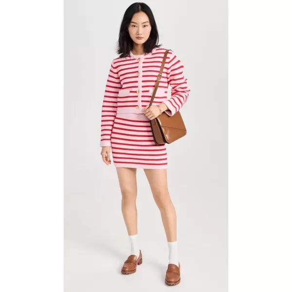 English Factory Womens Knit Striped Sweater CardiganPinkRed