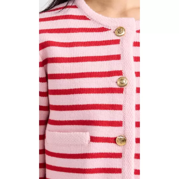 English Factory Womens Knit Striped Sweater CardiganPinkRed