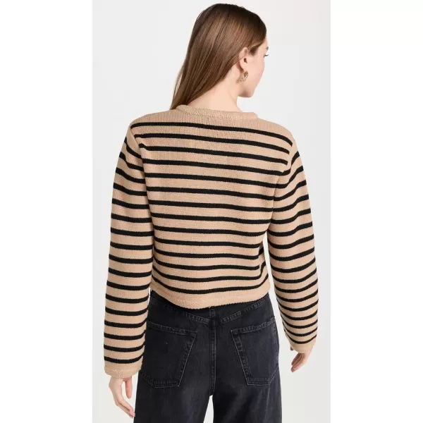 English Factory Womens Knit Striped Sweater CardiganTanBlack