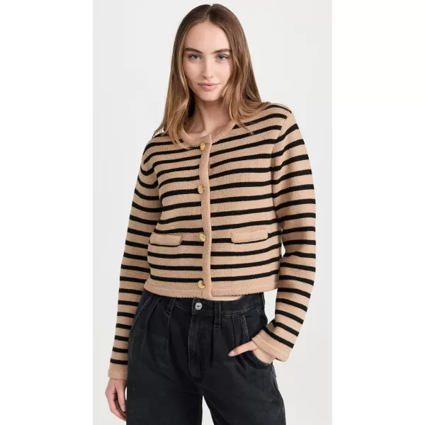 English Factory Womens Knit Striped Sweater CardiganTanBlack