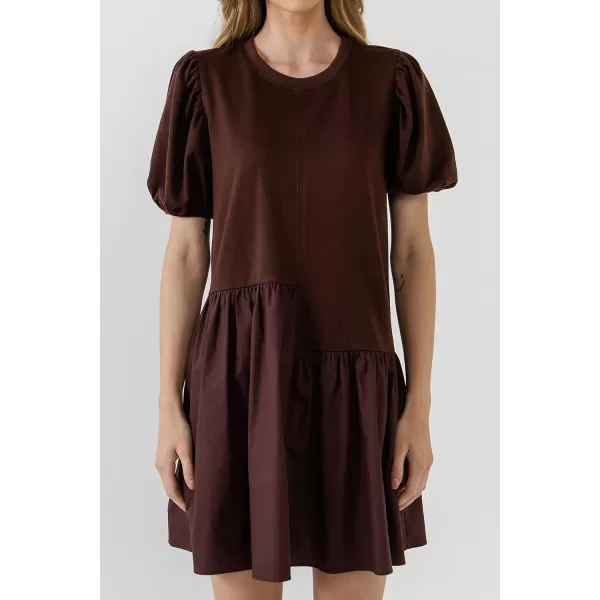 English Factory Womens Knit Woven Mixed DressBrown