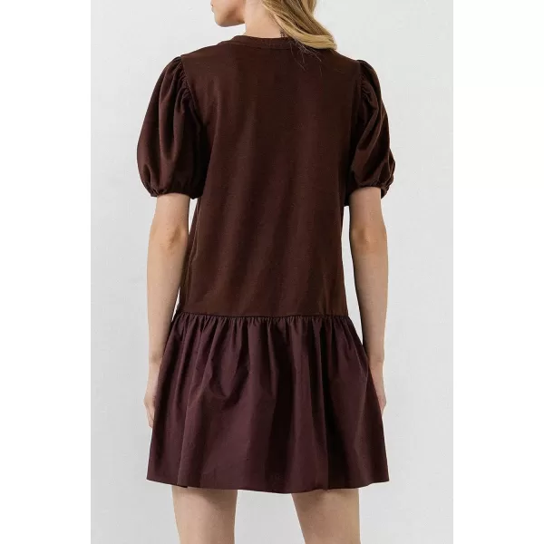 English Factory Womens Knit Woven Mixed DressBrown