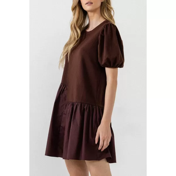 English Factory Womens Knit Woven Mixed DressBrown