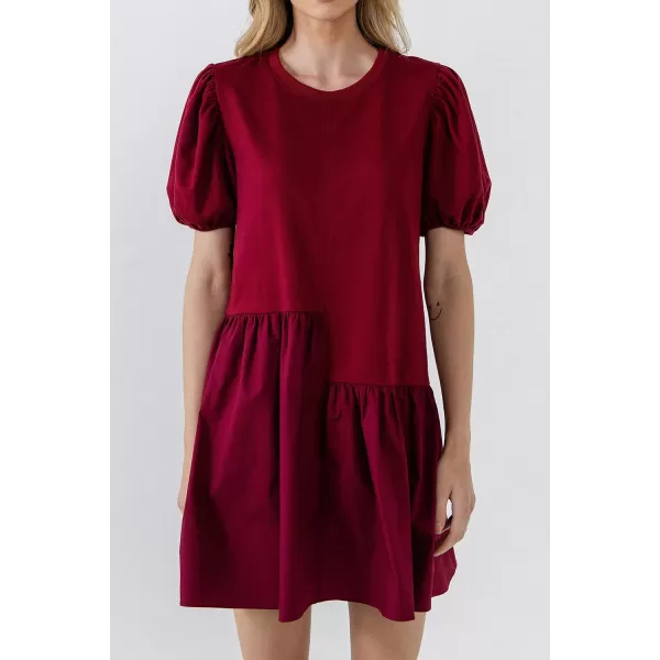 English Factory Womens Knit Woven Mixed DressBurgundy