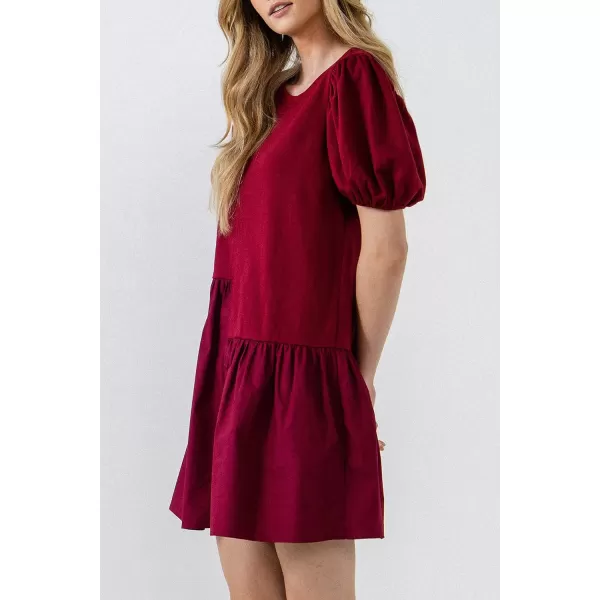 English Factory Womens Knit Woven Mixed DressBurgundy