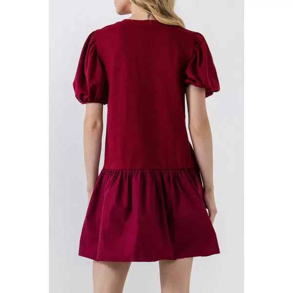 English Factory Womens Knit Woven Mixed DressBurgundy