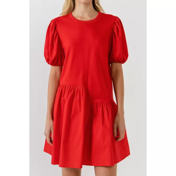 English Factory Womens Knit Woven Mixed DressRed