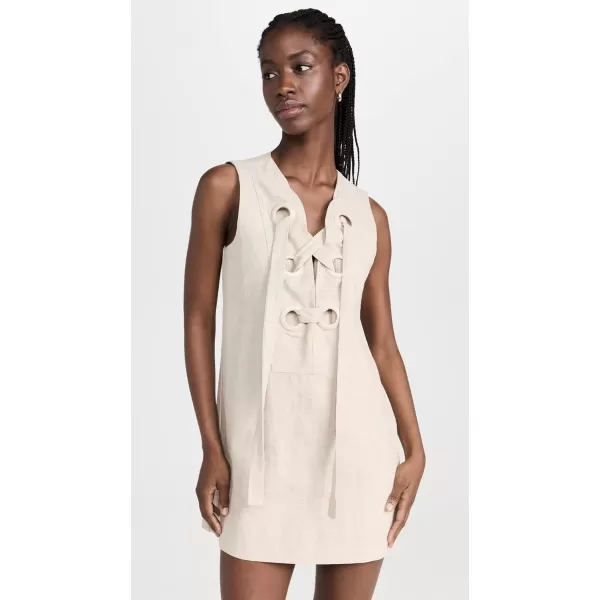 English Factory Womens Linen Lace Up Front DressTan