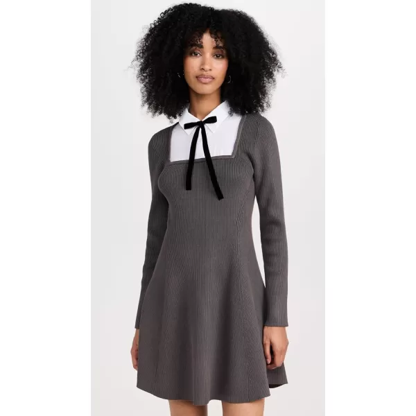 English Factory Womens Mixed Media Fit and Flare Sweater DressGrey