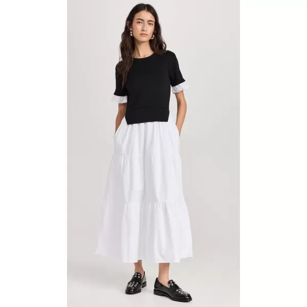 English Factory Womens Mixed Media Short Sleeve Maxi DressBlackIvory