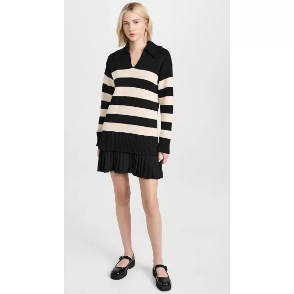 English Factory Womens Mixed Media Stripe Pleated Mini DressBlackNude