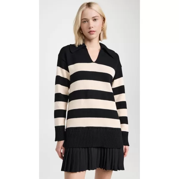 English Factory Womens Mixed Media Stripe Pleated Mini DressBlackNude