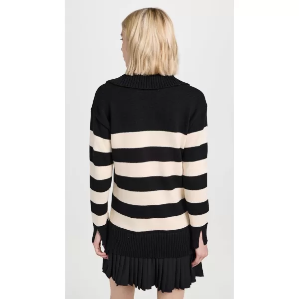 English Factory Womens Mixed Media Stripe Pleated Mini DressBlackNude