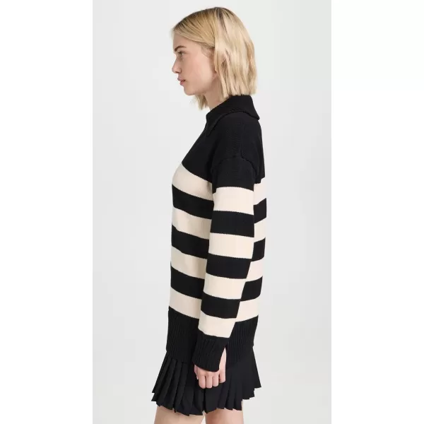 English Factory Womens Mixed Media Stripe Pleated Mini DressBlackNude