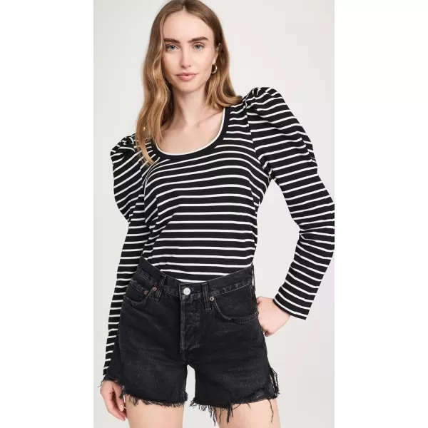 English Factory Womens Puff Sleeve Knit TopBlackWhite