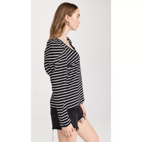 English Factory Womens Puff Sleeve Knit TopBlackWhite