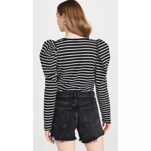 English Factory Womens Puff Sleeve Knit TopBlackWhite