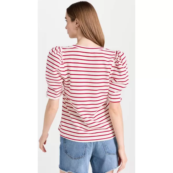 English Factory Womens Stripe Pleated Puff Sleeve TopWhiteRed