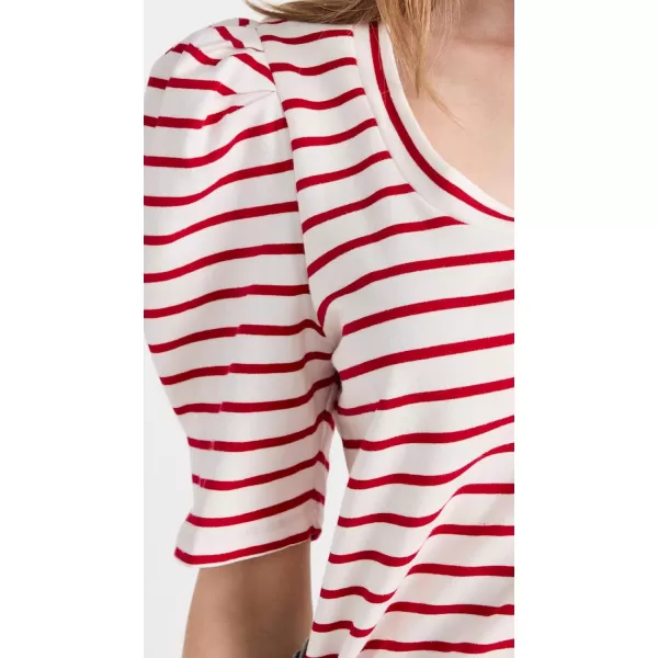 English Factory Womens Stripe Pleated Puff Sleeve TopWhiteRed