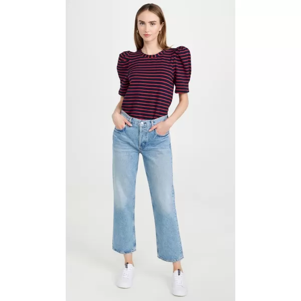 English Factory Womens Stripe Puff Short Sleeve TopNavyRed