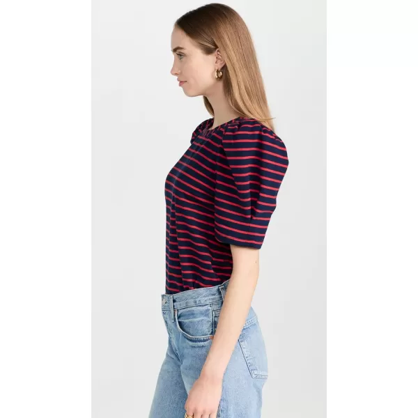 English Factory Womens Stripe Puff Short Sleeve TopNavyRed